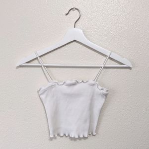 White Lettuce Hem Cropped Tank Top